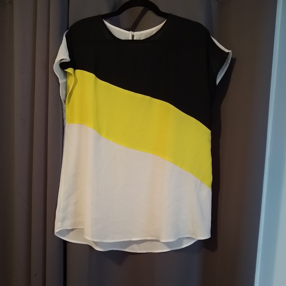 Color block semi-sheer blouse.